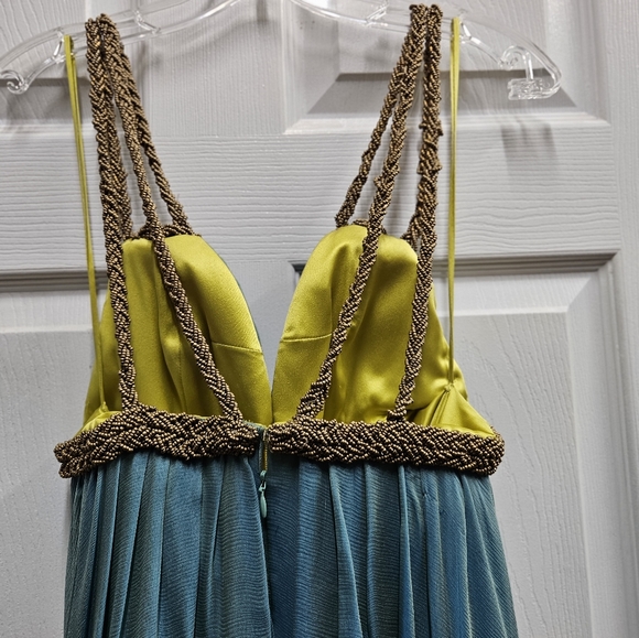 Rafael Cennamo blue/gold gown sz 4 - Picture 7 of 8